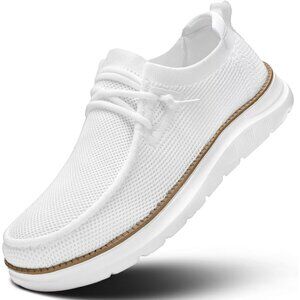 Men's White Loafers Shoes Casual Mesh Walking Boat Shoes Dress Sneakers